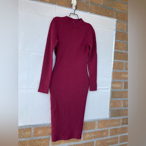 Rebecca Minkoff Magri in Wine Ribbed Knit Cutout Zip Back Dress small - Picture 4 of 13